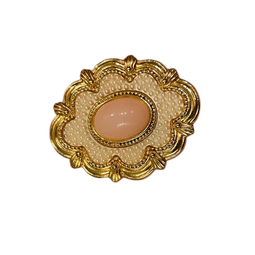 Vintage-Style Brooch Pin Ornate Gold-Tone Peach Center Stone - Approx. 2